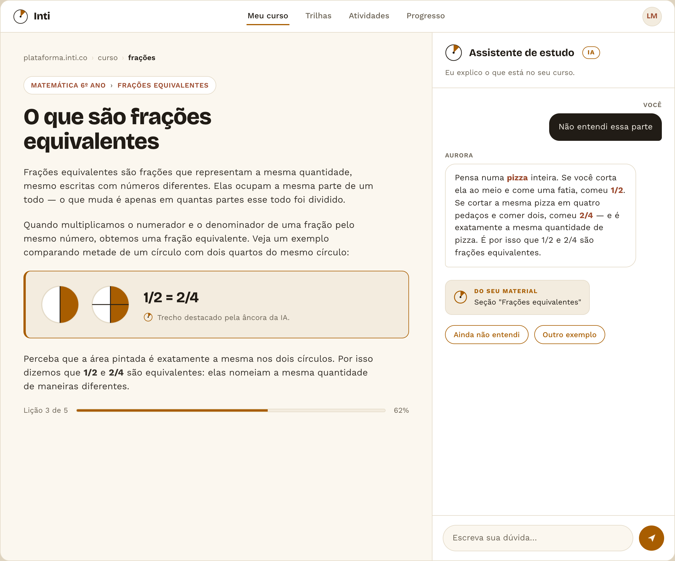Tela: conversa ancorada do copiloto do aluno